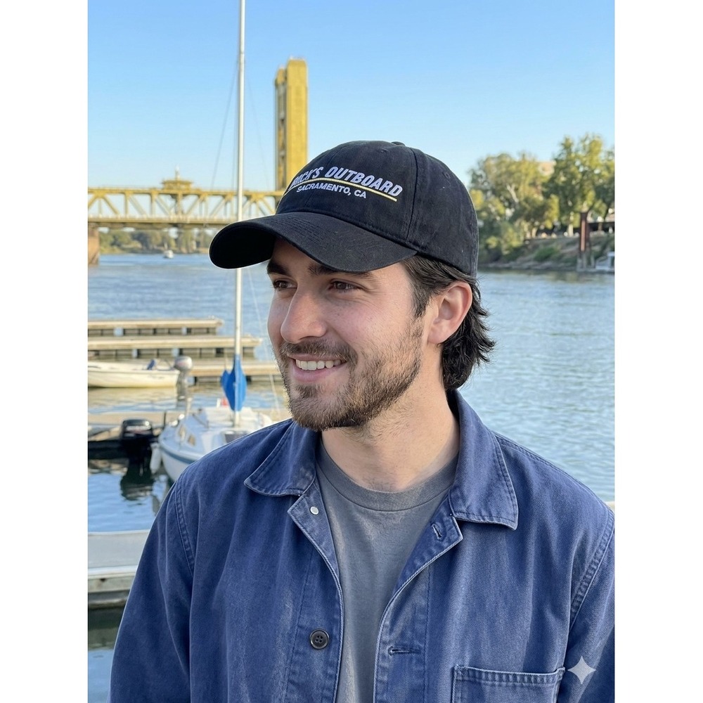 Mountain Lakes Black One Size Buck's Outboard Sacramento CA Vintage Dad Hat Y2K